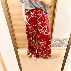 Luluoli ワイドパンツ 　レッド×ベージュ