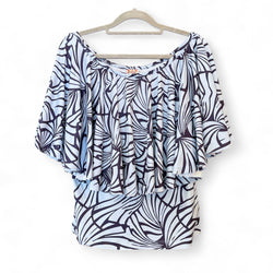 Luluoli ブラウス フラワー　ブルー×濃いブルー