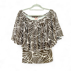 Luluoli ブラウス フラワー　ブラウン×薄いピンク