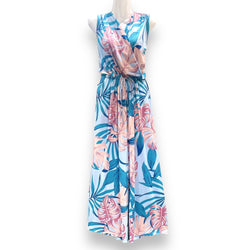 Luluoli パンツドレス 　モンステラ　スカイブルー