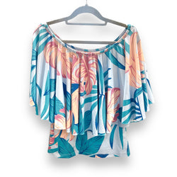 Luluoli ブラウス 　モンステラ　スカイブルー