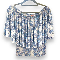 Luluoli ブラウス レイ　ホワイト×ブルー