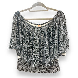 Luluoli ブラウス 葉　ブラック×ホワイト