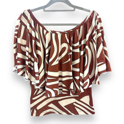 Luluoli ブラウス ウェーブ　ブラウン×ベージュ