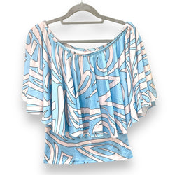 Luluoli ブラウス ウェーブ　ブルー×ピンク