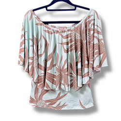 Luluoli ブラウス ラウハラ ミント×ブラウン