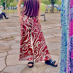 Luluoli ワイドパンツ 　ウェーブ　ブラウン×ベージュ