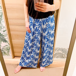 Luluoli ワイドパンツ 　シェル　ブルー×ホワイト