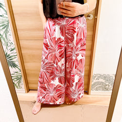 Luluoli ワイドパンツ 　ハイビスカス　レッド