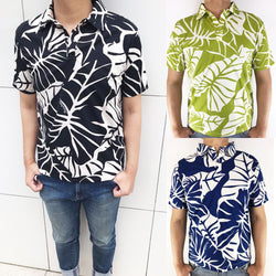 訳ありSALE　マヌヘアリィの生地使用 ポロシャツ タロ柄 男女兼用 カラー３色