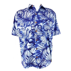 アロハシャツ メンズ ハイビスカス ブルー サイズM.L