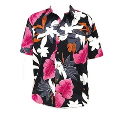 アロハシャツ メンズ プルメリア ブラック サイズM.L